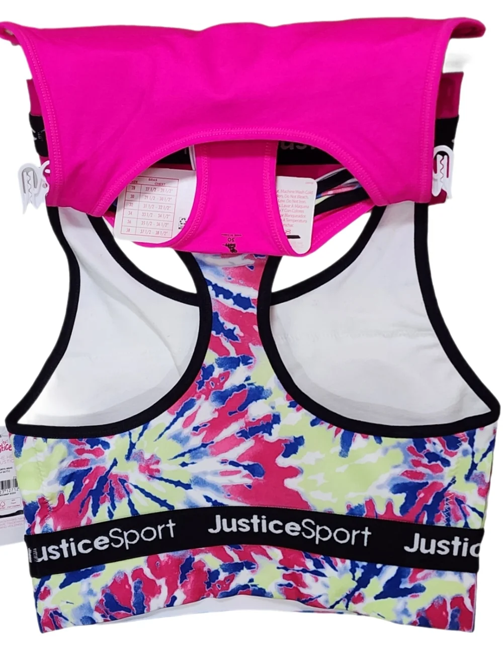 Justice Girl's Seamless Longline 2-pack Sport Bra Multicolor Removable Pads 30.